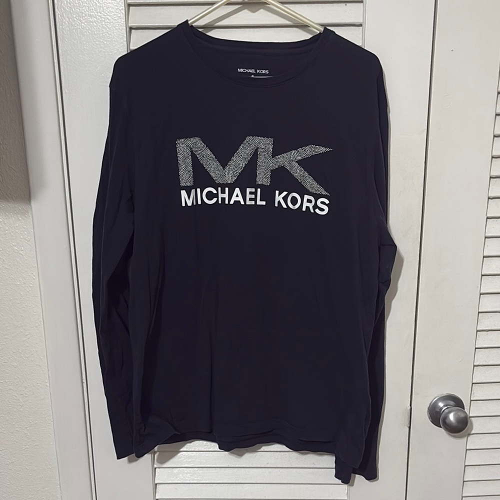 Michael Kors Black Long Sleeve Tee with Silver Logo